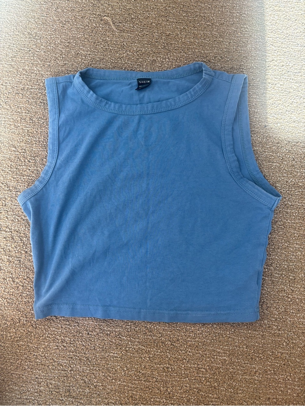 SHEIN Sky Blue Ribbed Crop Tank